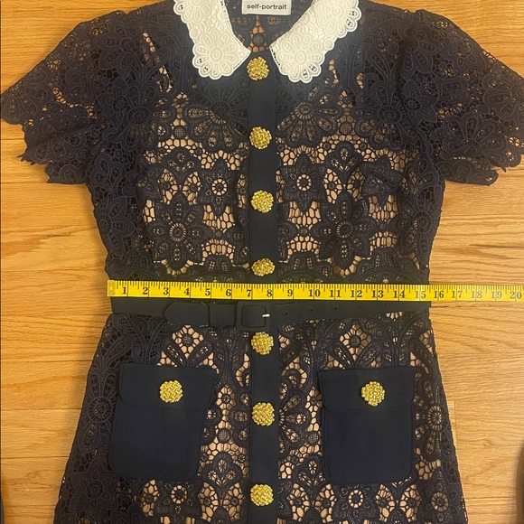 Self Portrait White Collar Navy Lace Midi Dress Size 8 - Picture 14 of 16